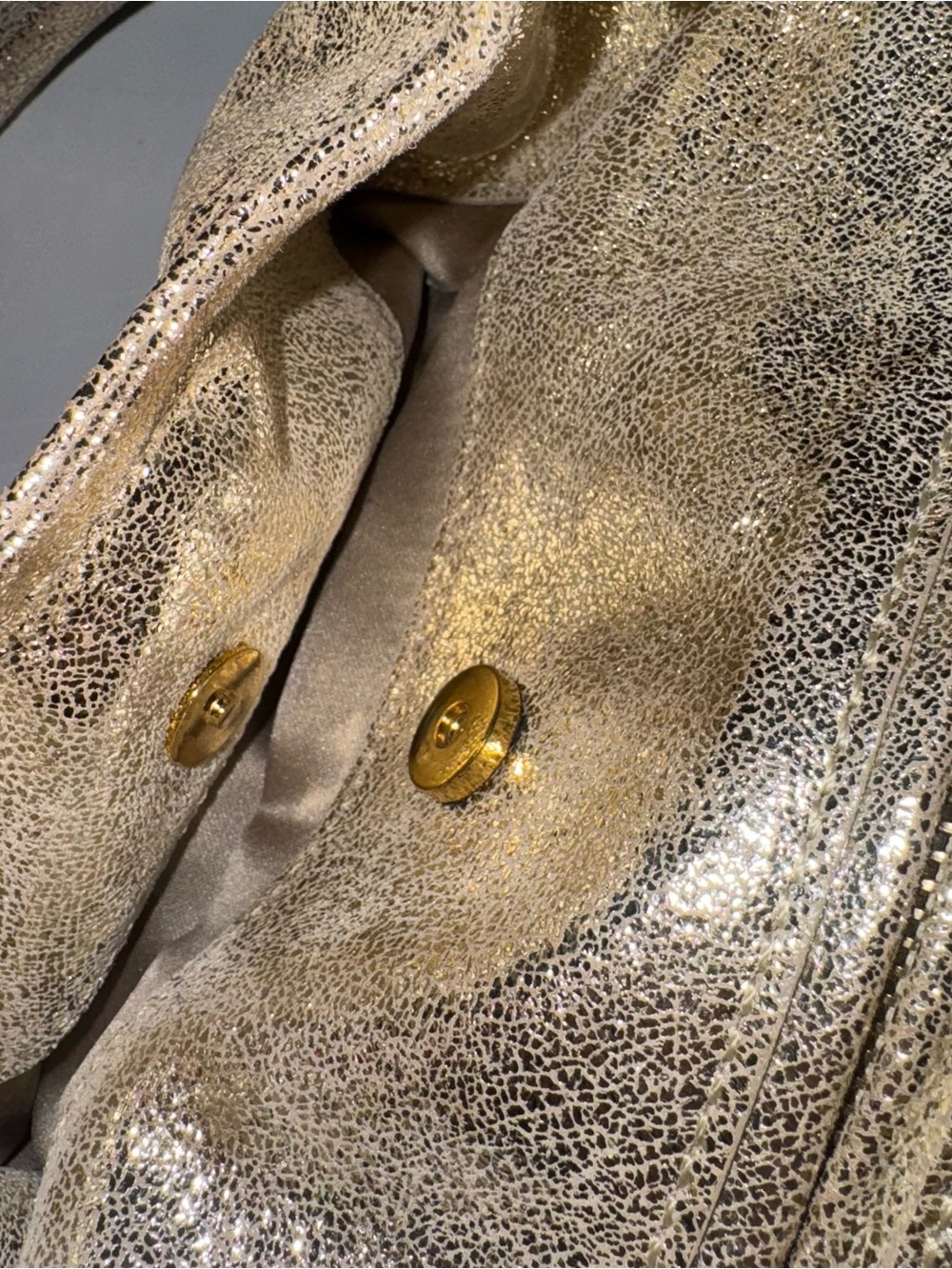 Vintage MOSCHINO Shimmering Gold Champagne Leather Italy Shoulder Hobo Bag - Picture 7 of 16